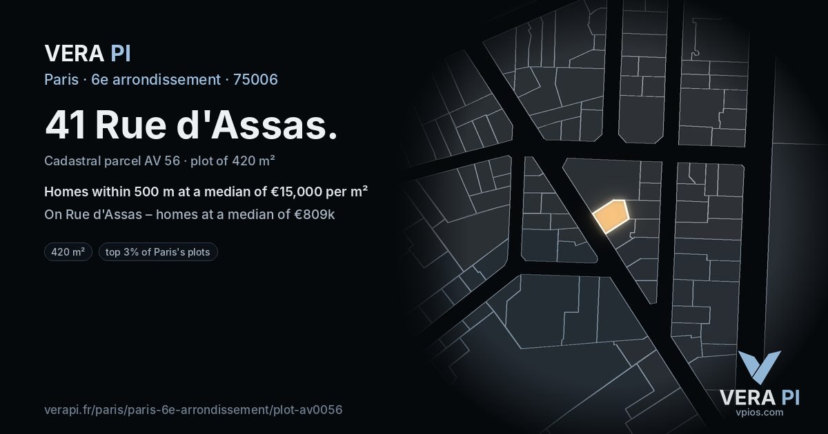 41 Rue d'Assas, 6e arrondissement at night – the plot lit, the parcels around coloured by the prices near them