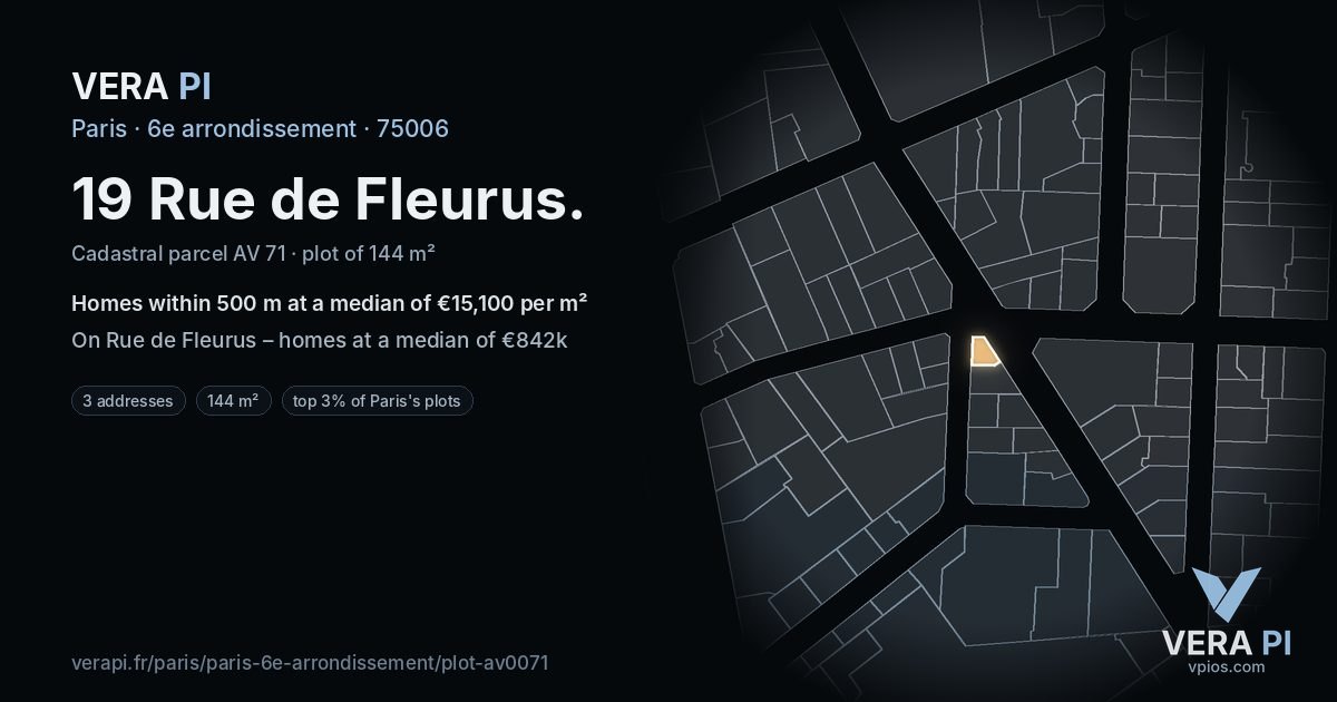 19 Rue de Fleurus, 6e arrondissement at night – the plot lit, the parcels around coloured by the prices near them