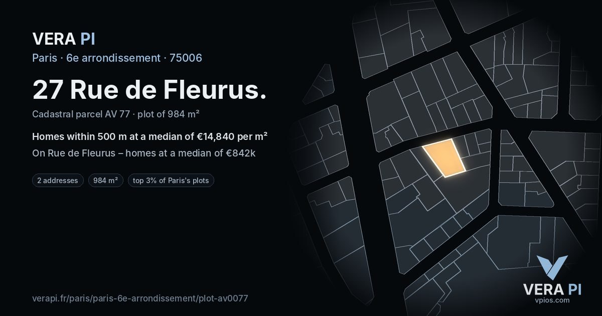 27 Rue de Fleurus, 6e arrondissement at night – the plot lit, the parcels around coloured by the prices near them