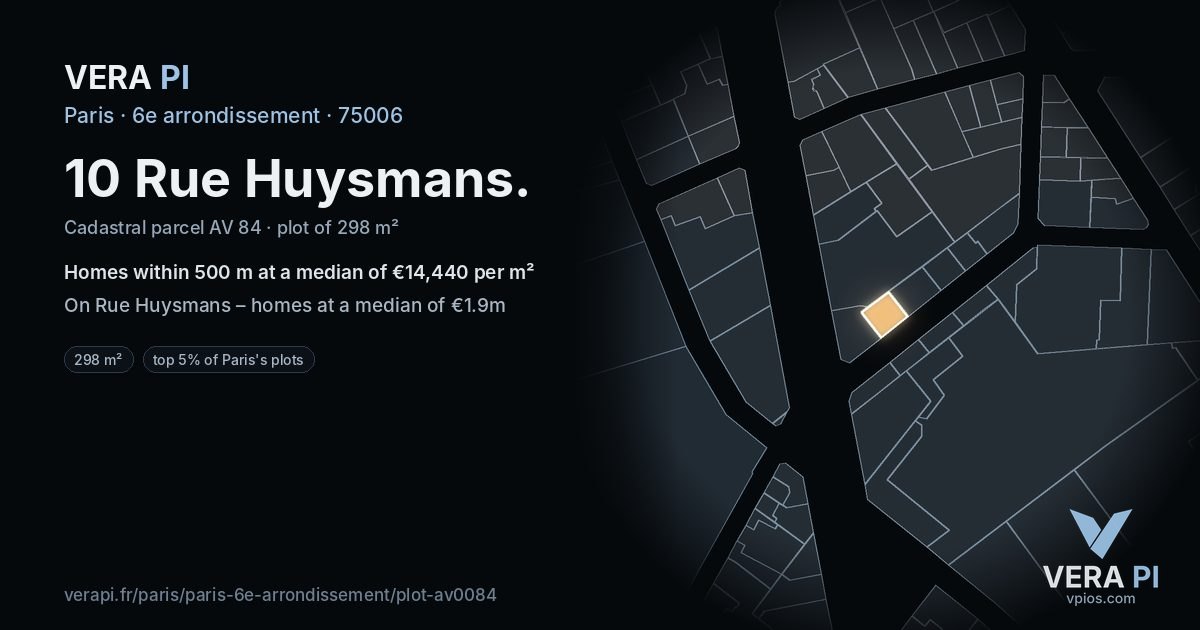 10 Rue Huysmans, 6e arrondissement at night – the plot lit, the parcels around coloured by the prices near them