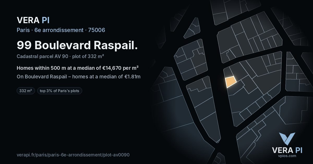 99 Boulevard Raspail, 6e arrondissement at night – the plot lit, the parcels around coloured by the prices near them