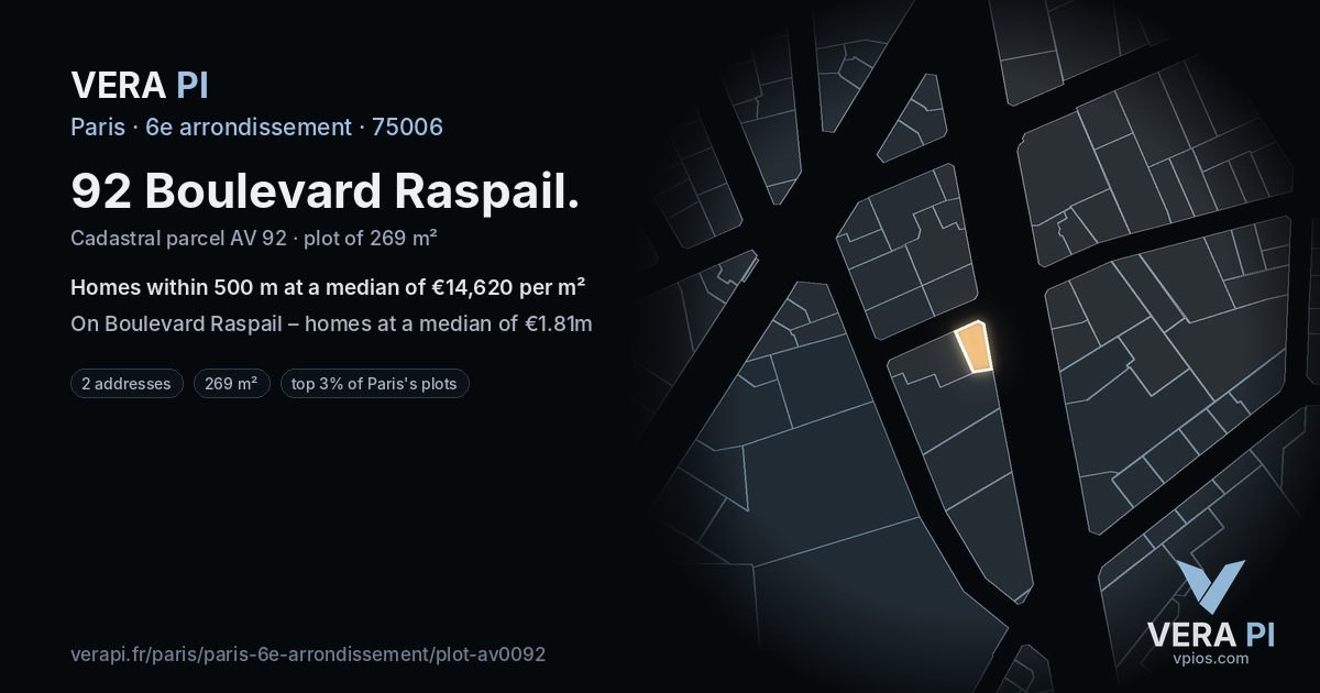 92 Boulevard Raspail, 6e arrondissement at night – the plot lit, the parcels around coloured by the prices near them