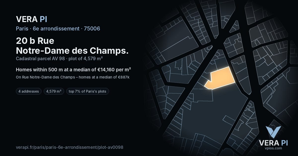 20 b Rue Notre-Dame des Champs, 6e arrondissement at night – the plot lit, the parcels around coloured by the prices near them