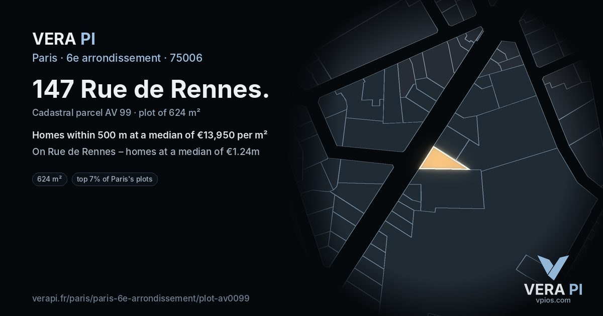 147 Rue de Rennes, 6e arrondissement at night – the plot lit, the parcels around coloured by the prices near them