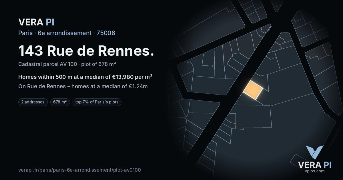 143 Rue de Rennes, 6e arrondissement at night – the plot lit, the parcels around coloured by the prices near them