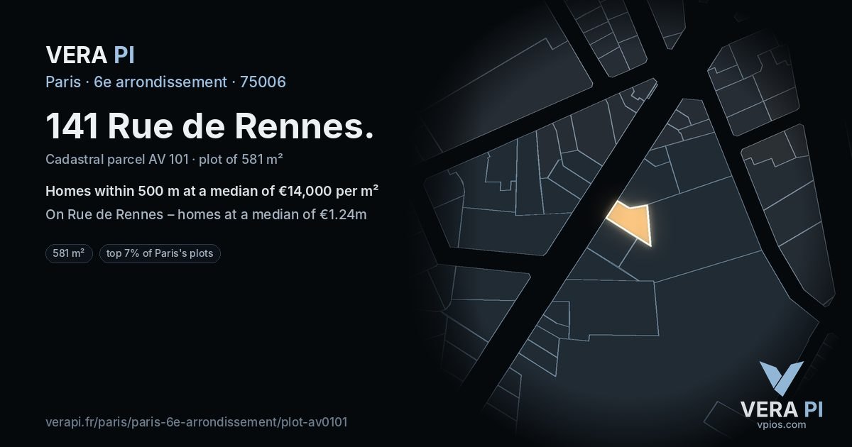 141 Rue de Rennes, 6e arrondissement at night – the plot lit, the parcels around coloured by the prices near them