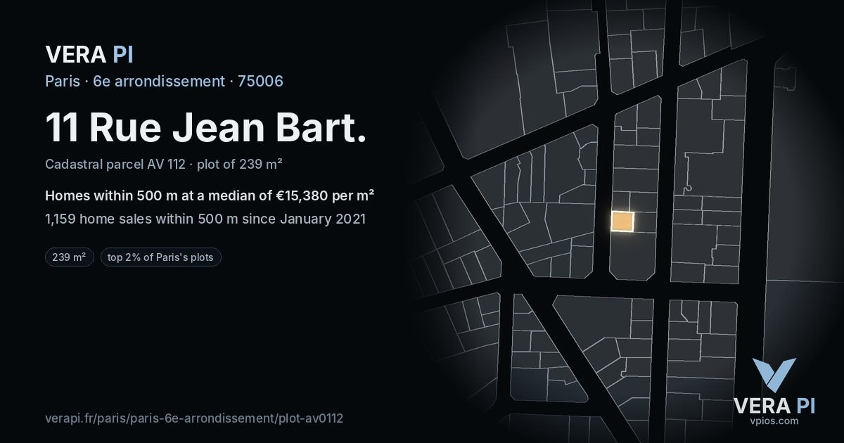 11 Rue Jean Bart, 6e arrondissement at night – the plot lit, the parcels around coloured by the prices near them