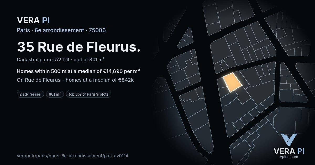 35 Rue de Fleurus, 6e arrondissement at night – the plot lit, the parcels around coloured by the prices near them