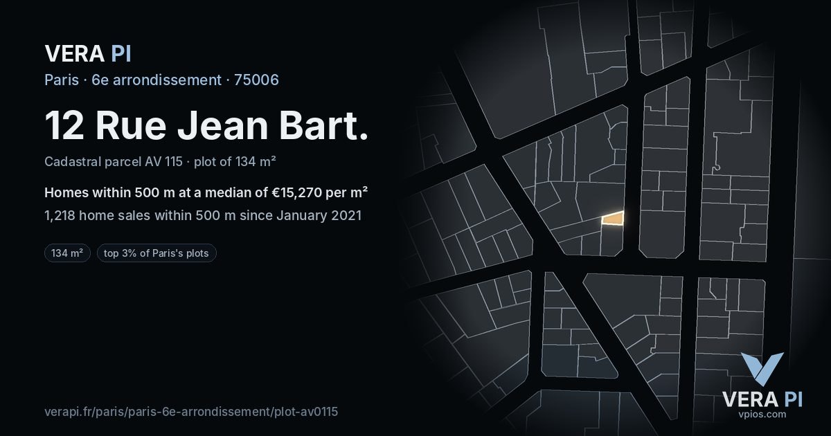 12 Rue Jean Bart, 6e arrondissement at night – the plot lit, the parcels around coloured by the prices near them