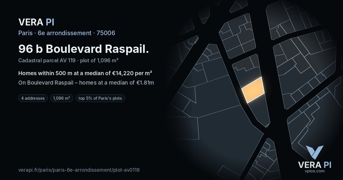 96 b Boulevard Raspail, 6e arrondissement at night – the plot lit, the parcels around coloured by the prices near them