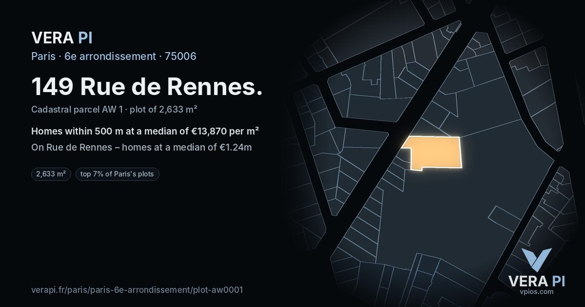 149 Rue de Rennes, 6e arrondissement at night – the plot lit, the parcels around coloured by the prices near them