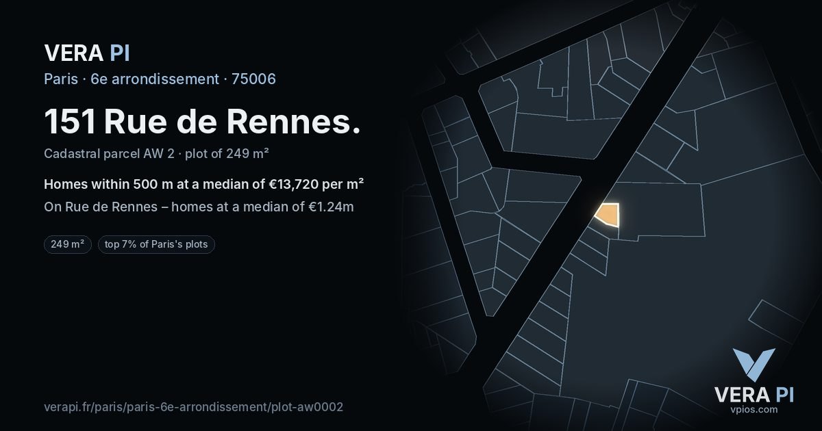 151 Rue de Rennes, 6e arrondissement at night – the plot lit, the parcels around coloured by the prices near them