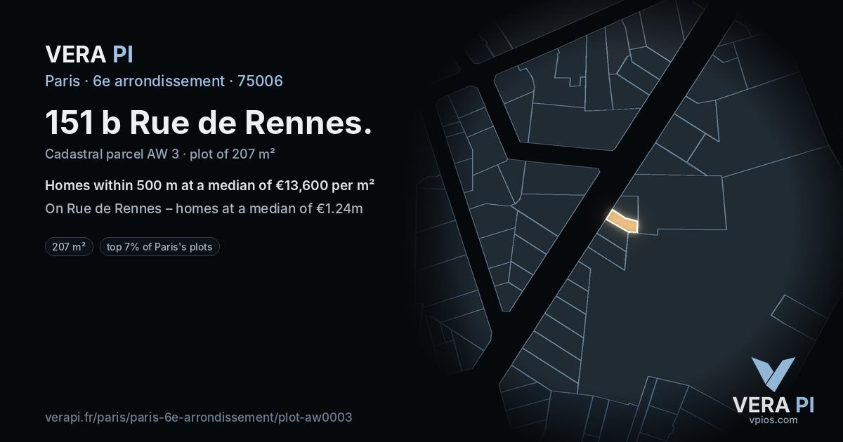 151 b Rue de Rennes, 6e arrondissement at night – the plot lit, the parcels around coloured by the prices near them