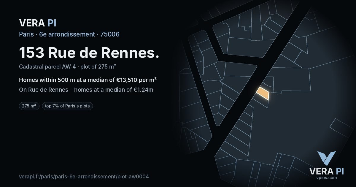 153 Rue de Rennes, 6e arrondissement at night – the plot lit, the parcels around coloured by the prices near them