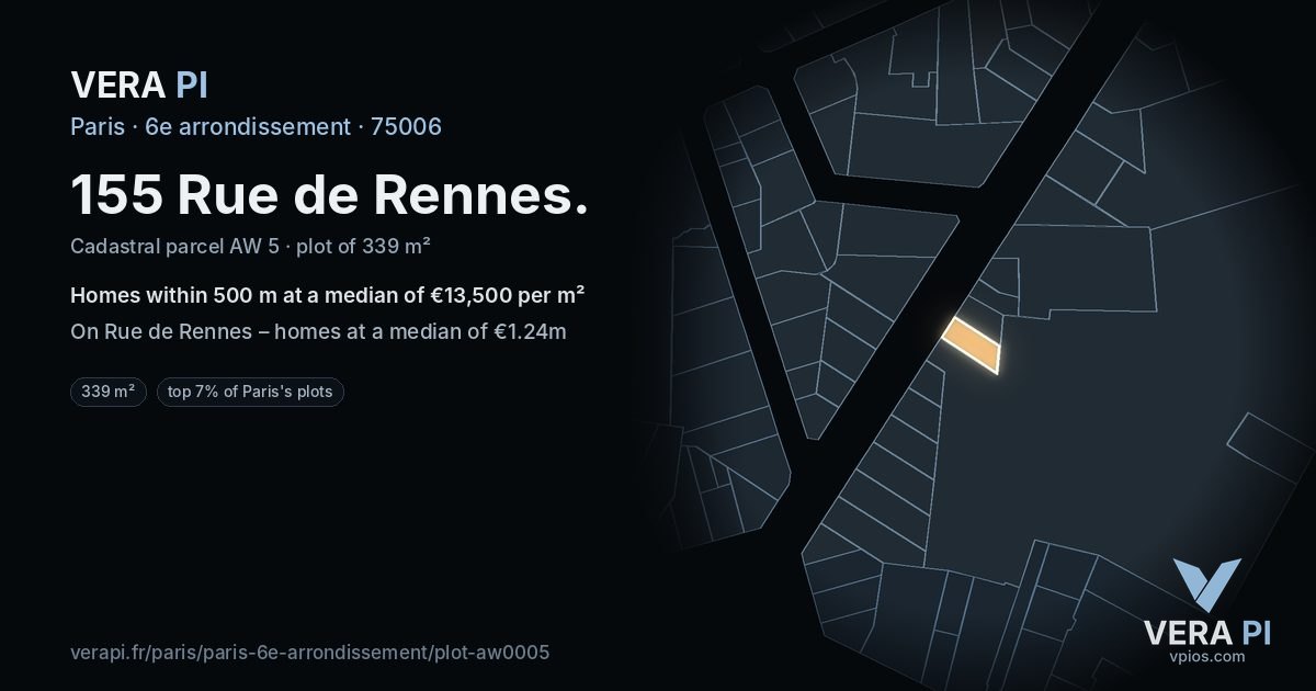 155 Rue de Rennes, 6e arrondissement at night – the plot lit, the parcels around coloured by the prices near them