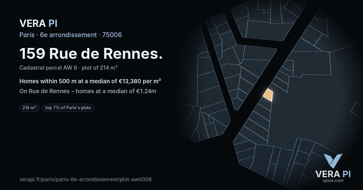 159 Rue de Rennes, 6e arrondissement at night – the plot lit, the parcels around coloured by the prices near them
