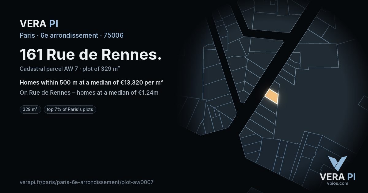 161 Rue de Rennes, 6e arrondissement at night – the plot lit, the parcels around coloured by the prices near them