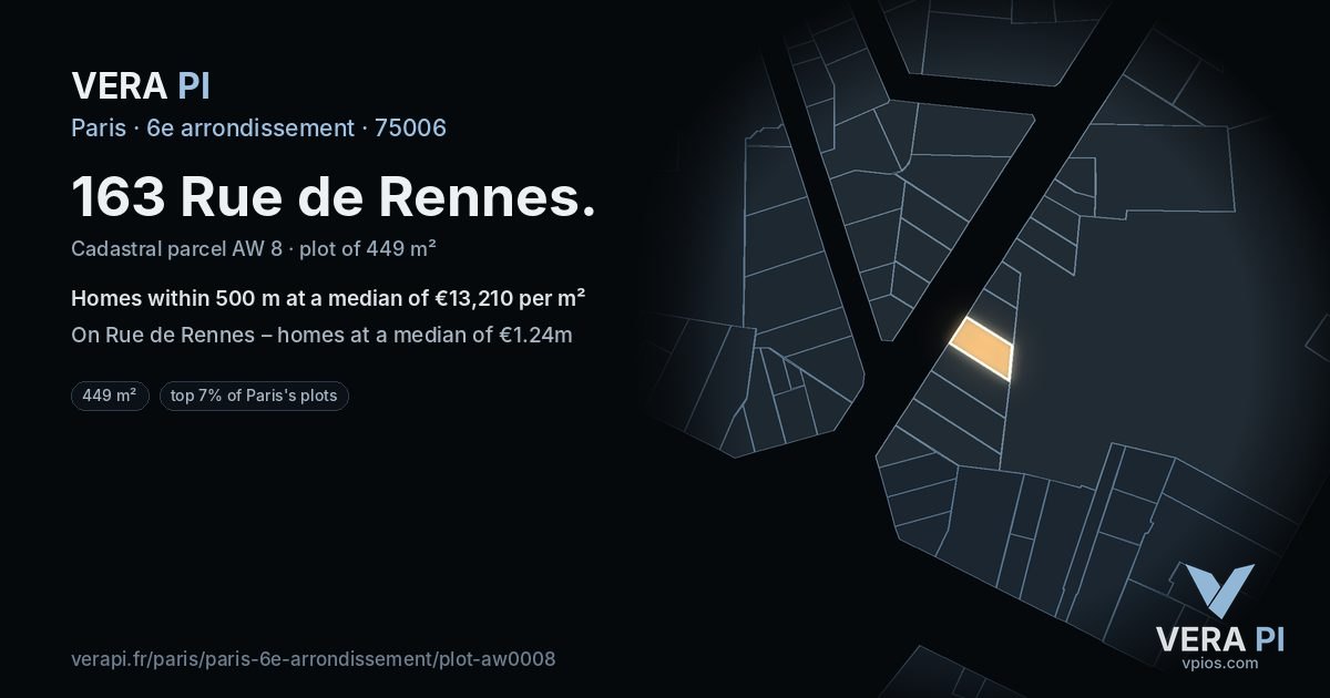 163 Rue de Rennes, 6e arrondissement at night – the plot lit, the parcels around coloured by the prices near them