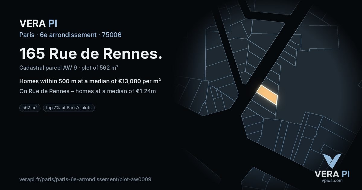 165 Rue de Rennes, 6e arrondissement at night – the plot lit, the parcels around coloured by the prices near them