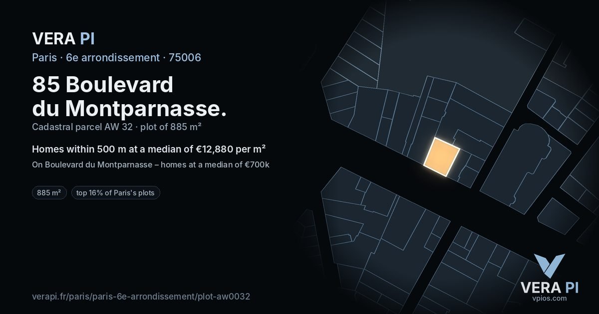 85 Boulevard du Montparnasse, 6e arrondissement at night – the plot lit, the parcels around coloured by the prices near them