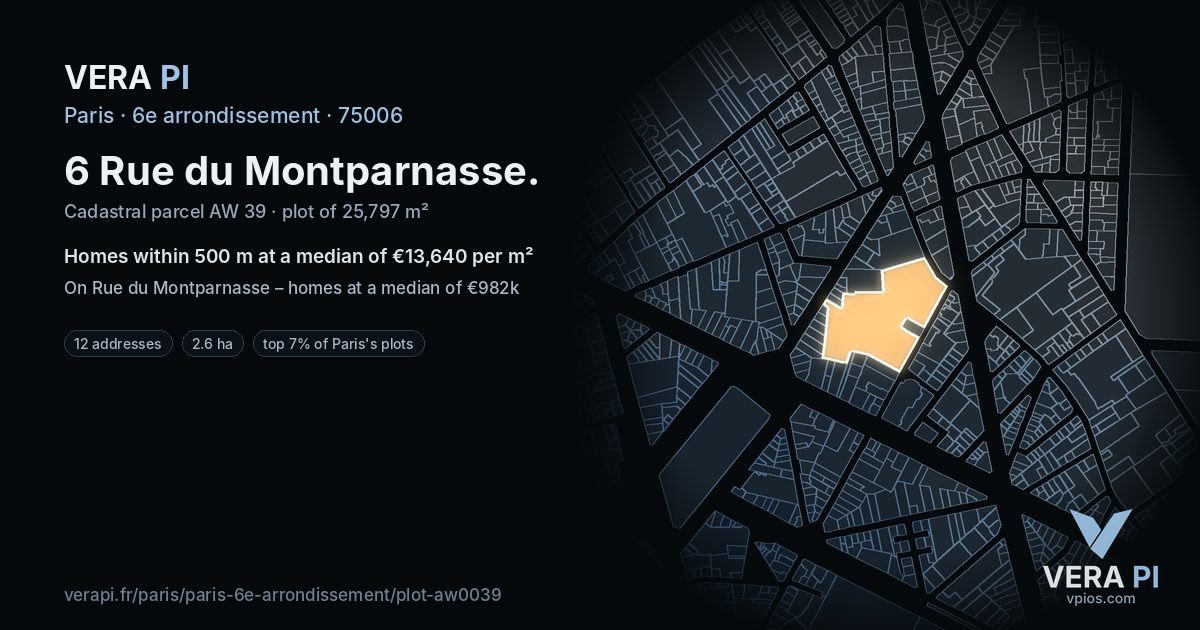 6 Rue du Montparnasse, 6e arrondissement at night – the plot lit, the parcels around coloured by the prices near them