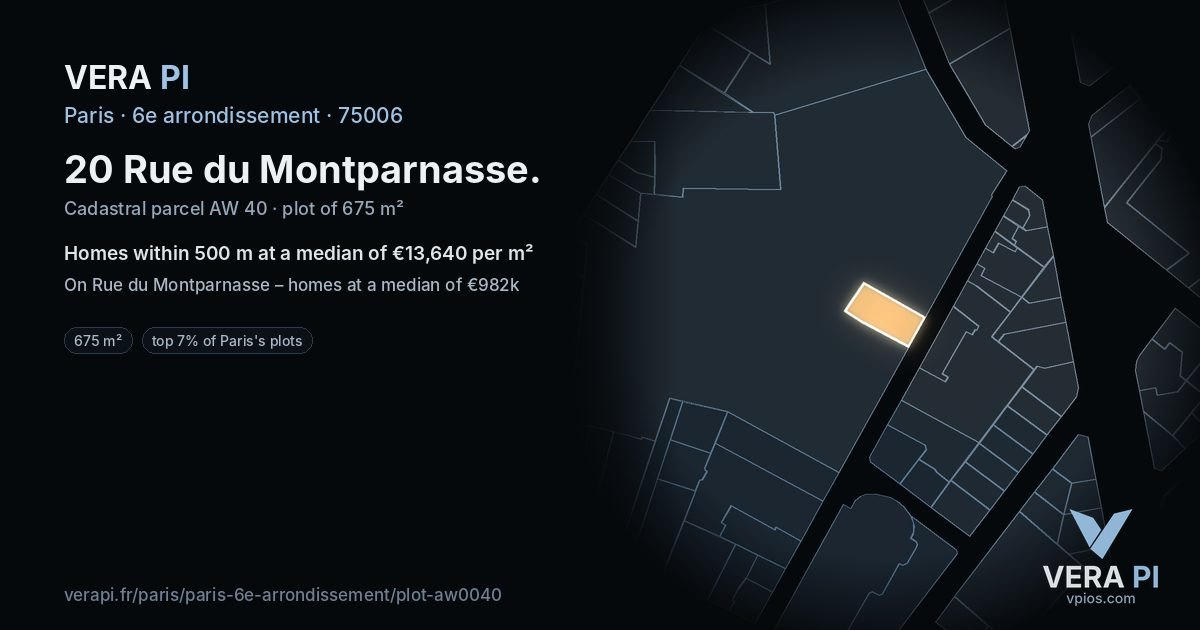 20 Rue du Montparnasse, 6e arrondissement at night – the plot lit, the parcels around coloured by the prices near them