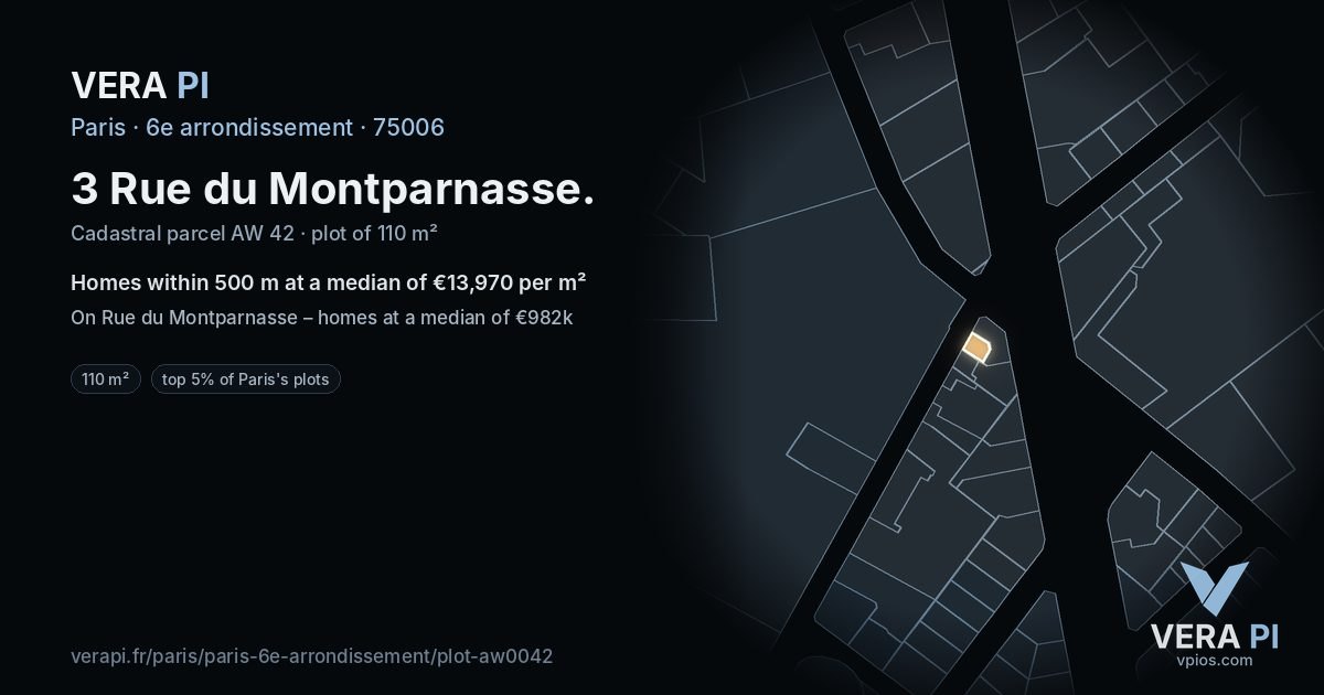3 Rue du Montparnasse, 6e arrondissement at night – the plot lit, the parcels around coloured by the prices near them