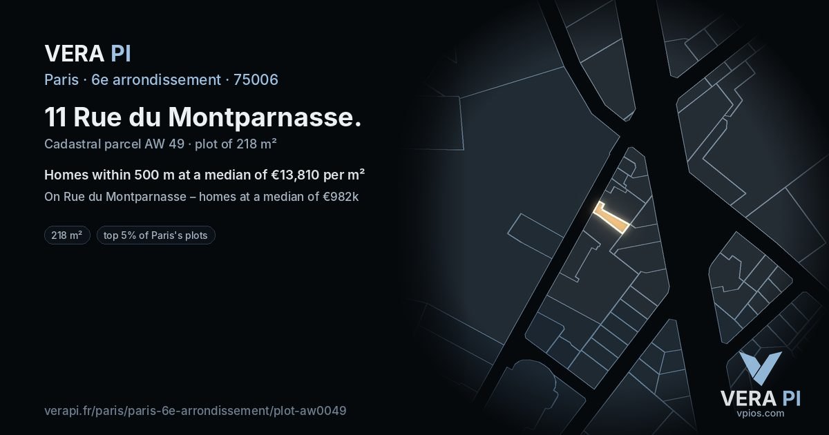11 Rue du Montparnasse, 6e arrondissement at night – the plot lit, the parcels around coloured by the prices near them
