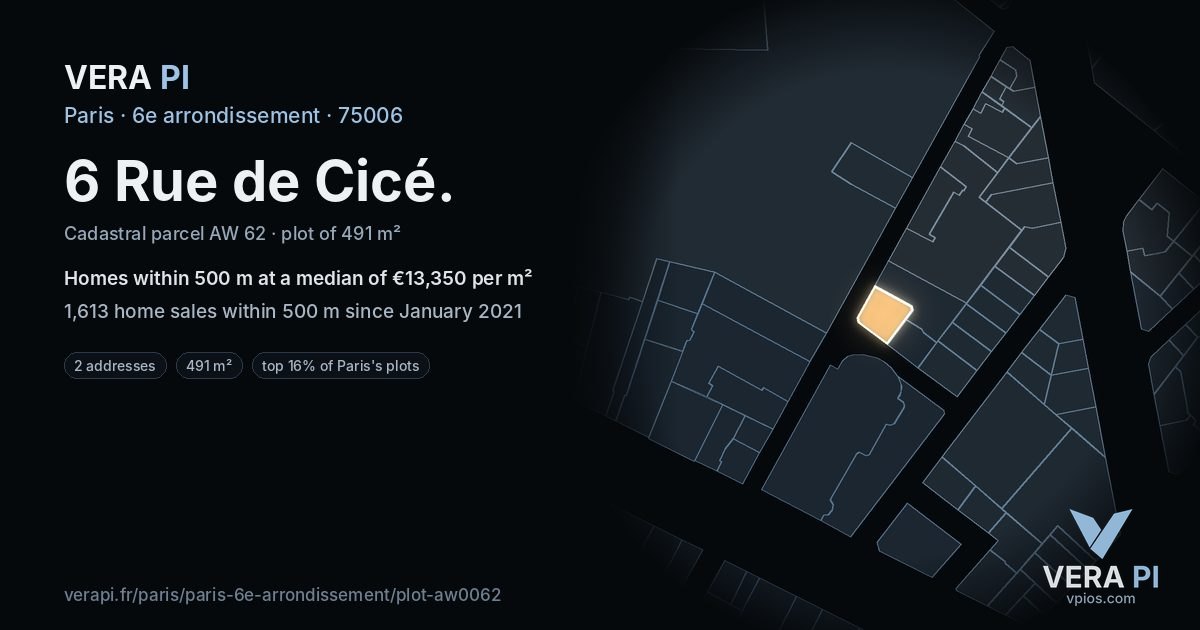 6 Rue de Cicé, 6e arrondissement at night – the plot lit, the parcels around coloured by the prices near them