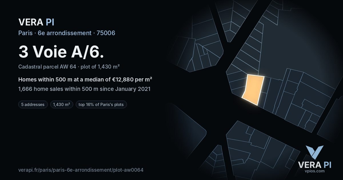 3 Voie A/6, 6e arrondissement at night – the plot lit, the parcels around coloured by the prices near them