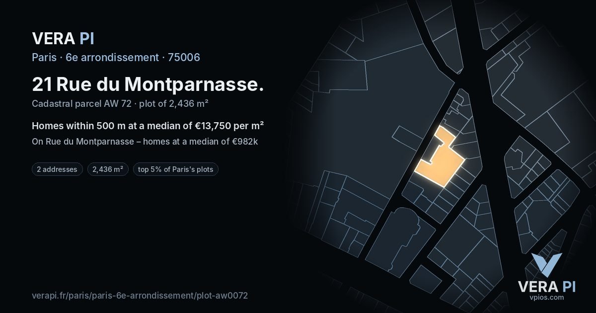 21 Rue du Montparnasse, 6e arrondissement at night – the plot lit, the parcels around coloured by the prices near them