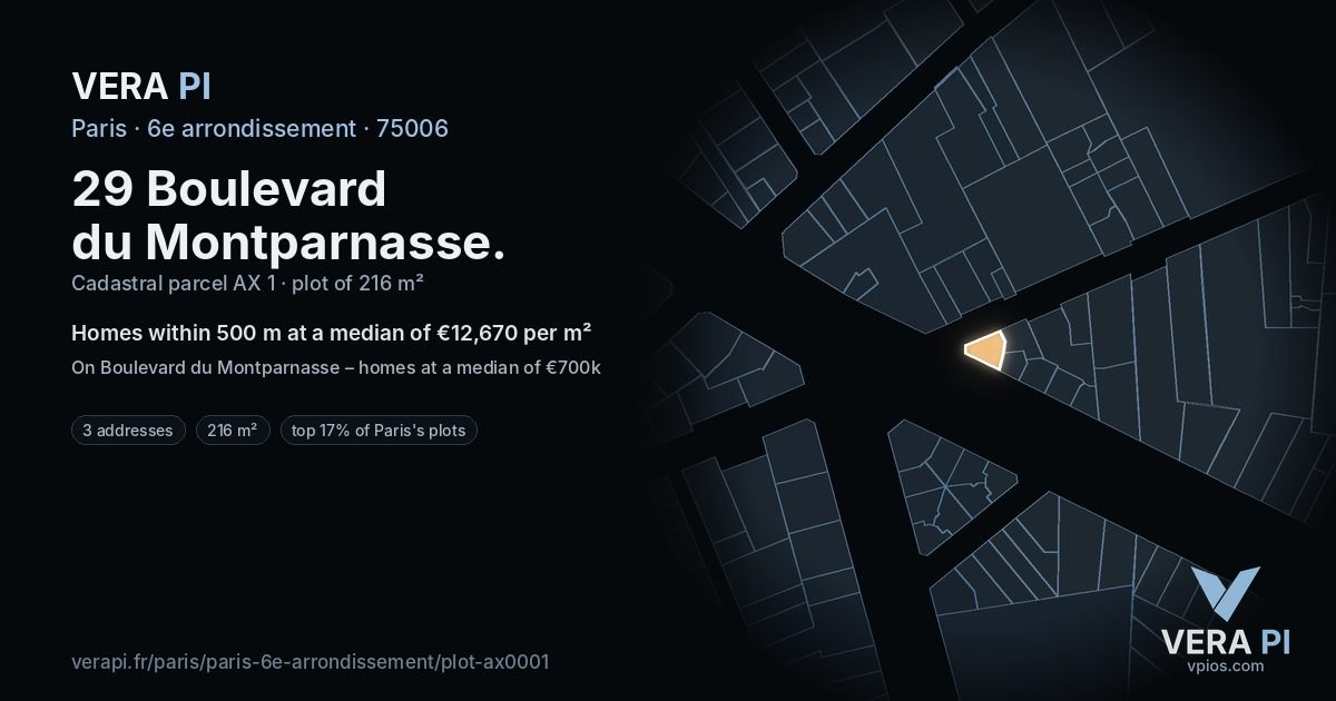 29 Boulevard du Montparnasse, 6e arrondissement at night – the plot lit, the parcels around coloured by the prices near them