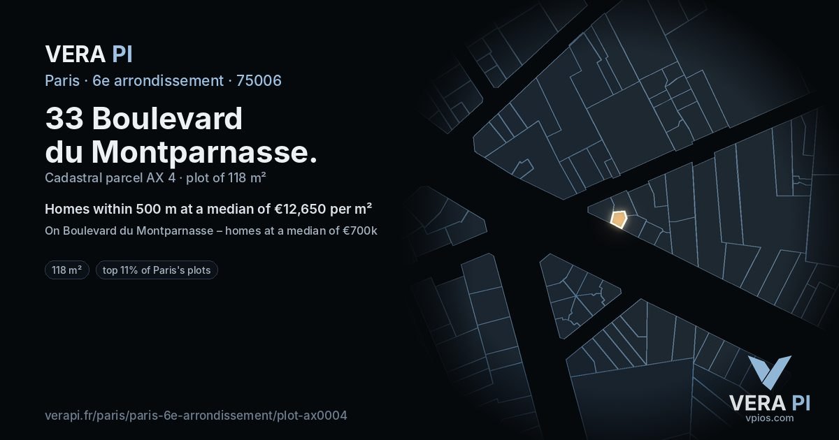 33 Boulevard du Montparnasse, 6e arrondissement at night – the plot lit, the parcels around coloured by the prices near them