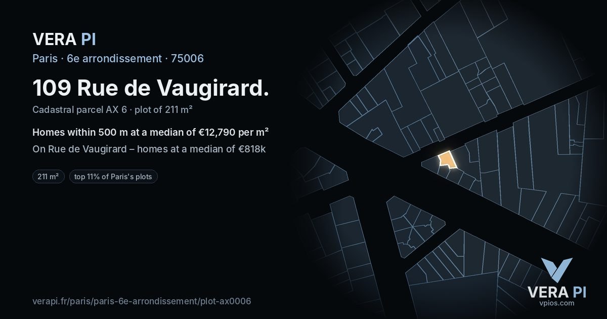109 Rue de Vaugirard, 6e arrondissement at night – the plot lit, the parcels around coloured by the prices near them