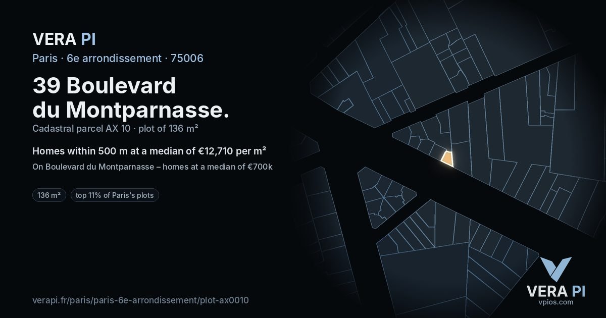 39 Boulevard du Montparnasse, 6e arrondissement at night – the plot lit, the parcels around coloured by the prices near them