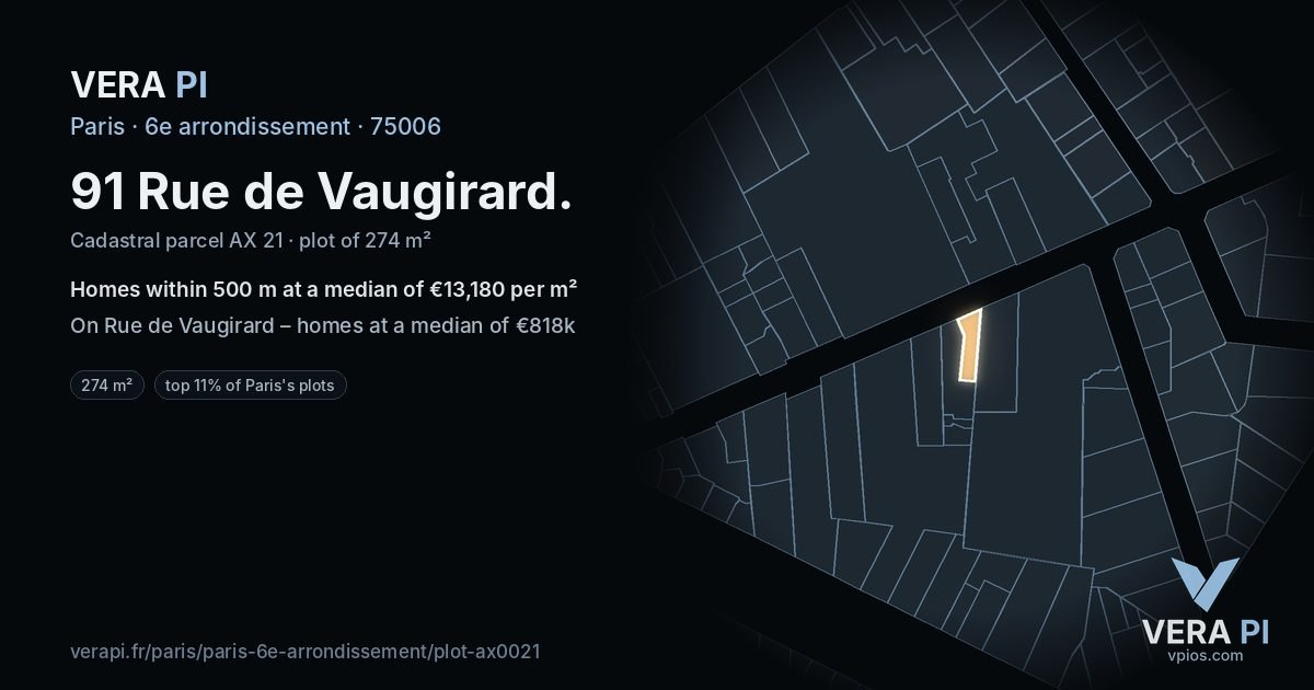91 Rue de Vaugirard, 6e arrondissement at night – the plot lit, the parcels around coloured by the prices near them