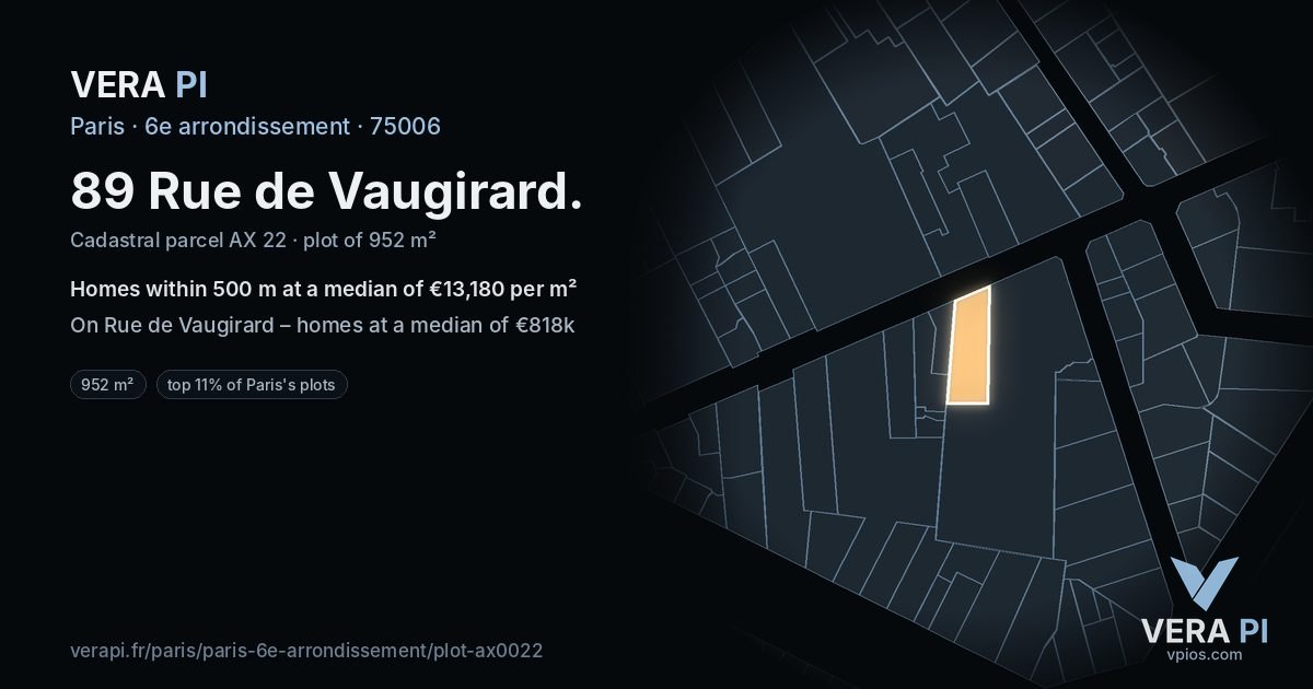 89 Rue de Vaugirard, 6e arrondissement at night – the plot lit, the parcels around coloured by the prices near them