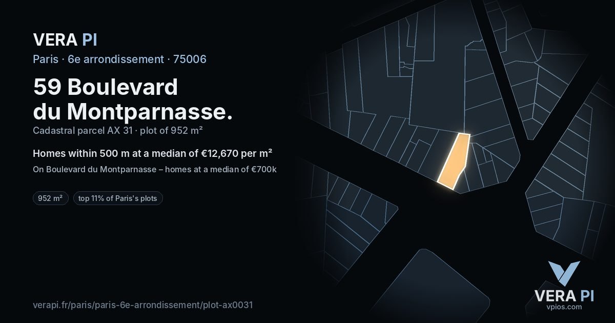 59 Boulevard du Montparnasse, 6e arrondissement at night – the plot lit, the parcels around coloured by the prices near them