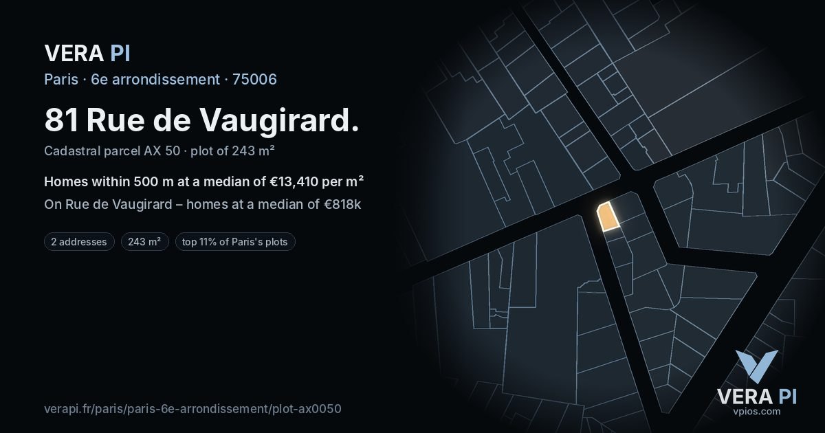 81 Rue de Vaugirard, 6e arrondissement at night – the plot lit, the parcels around coloured by the prices near them