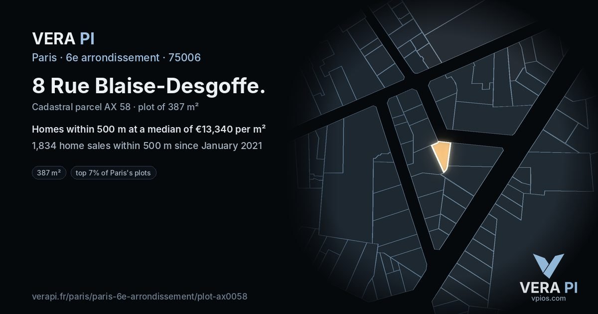 8 Rue Blaise-Desgoffe, 6e arrondissement at night – the plot lit, the parcels around coloured by the prices near them