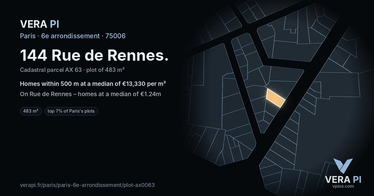 144 Rue de Rennes, 6e arrondissement at night – the plot lit, the parcels around coloured by the prices near them