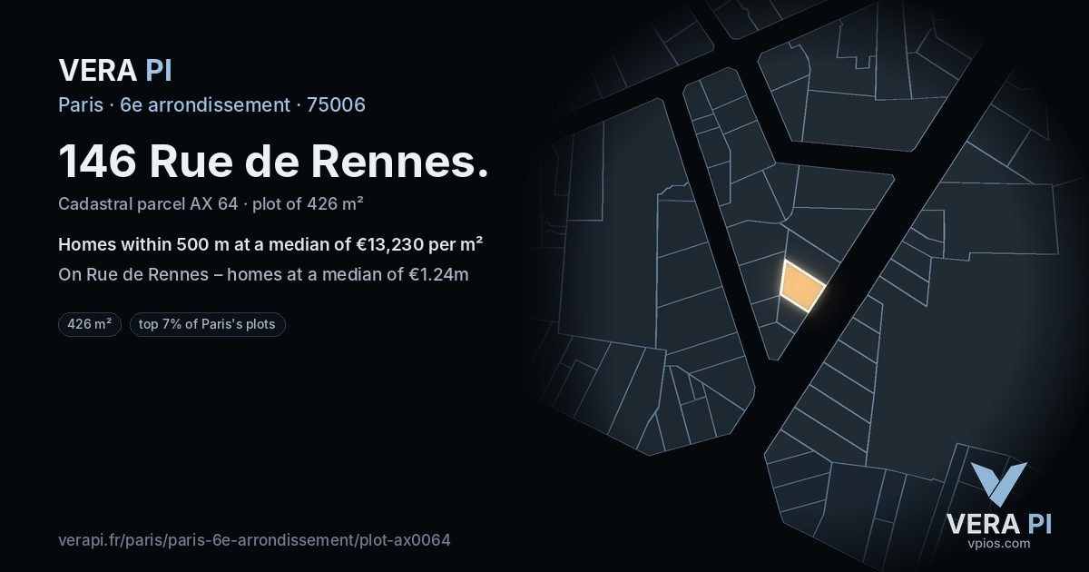 146 Rue de Rennes, 6e arrondissement at night – the plot lit, the parcels around coloured by the prices near them