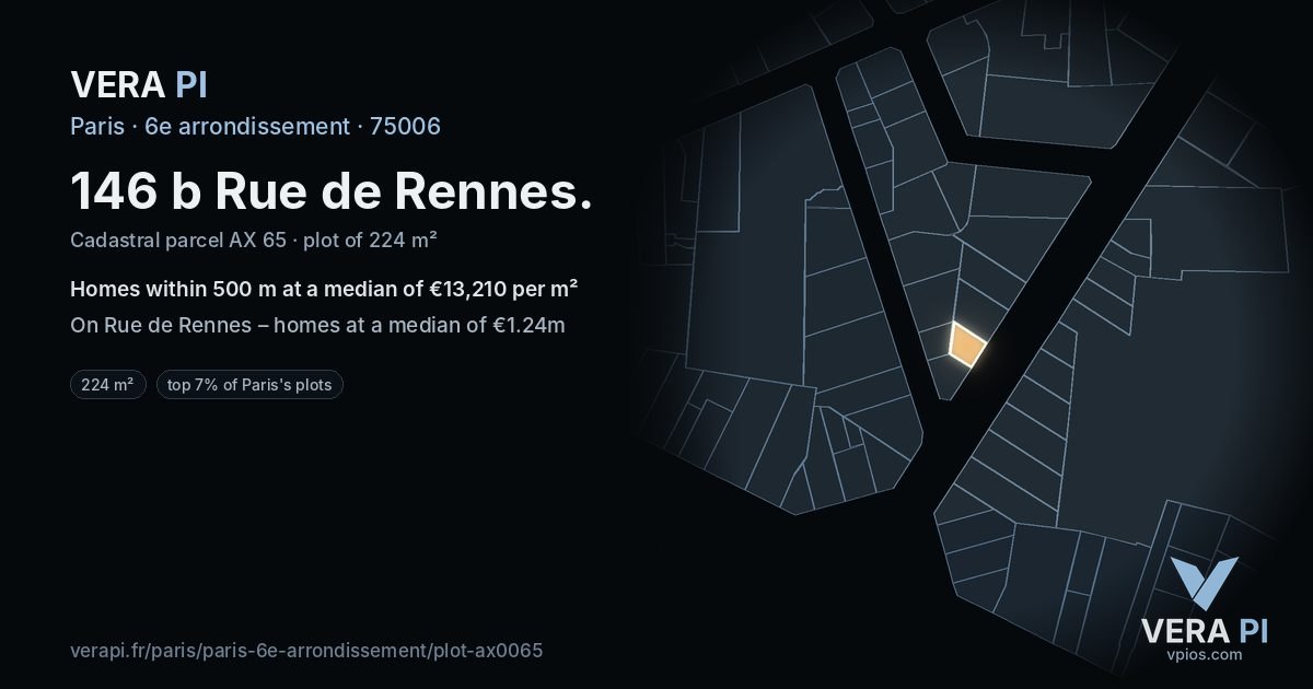 146 b Rue de Rennes, 6e arrondissement at night – the plot lit, the parcels around coloured by the prices near them