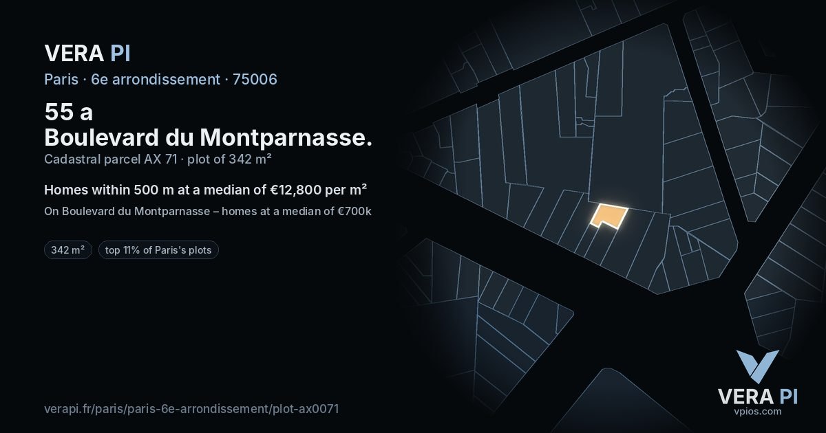 55 a Boulevard du Montparnasse, 6e arrondissement at night – the plot lit, the parcels around coloured by the prices near them