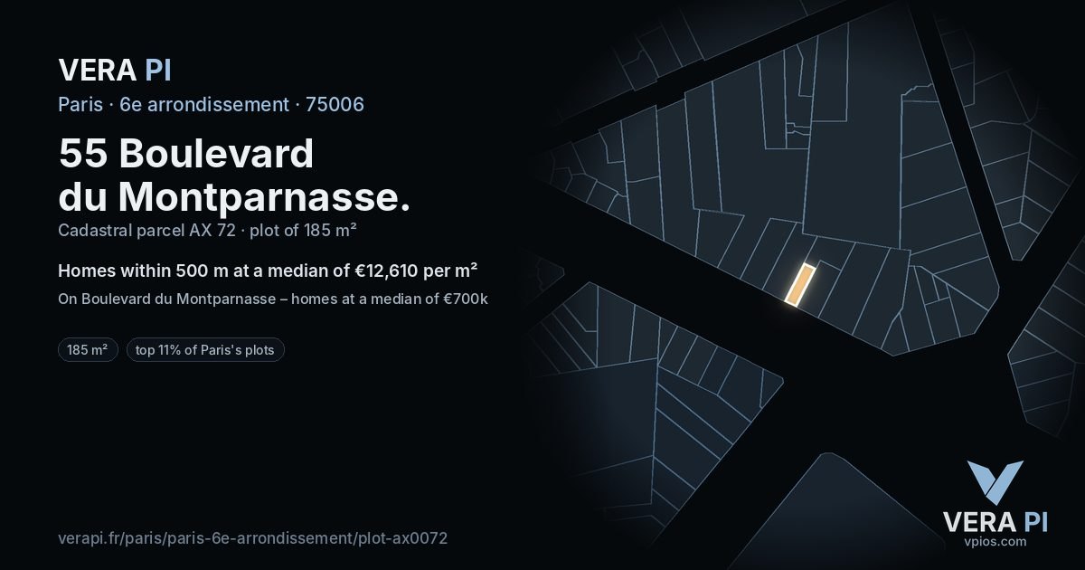 55 Boulevard du Montparnasse, 6e arrondissement at night – the plot lit, the parcels around coloured by the prices near them