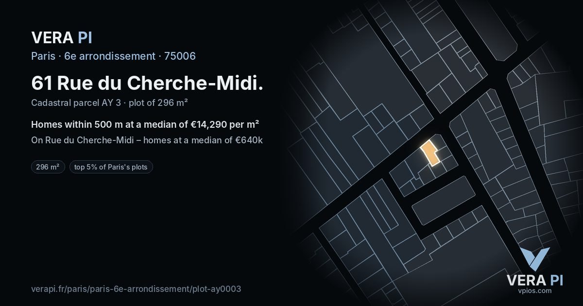 61 Rue du Cherche-Midi, 6e arrondissement at night – the plot lit, the parcels around coloured by the prices near them