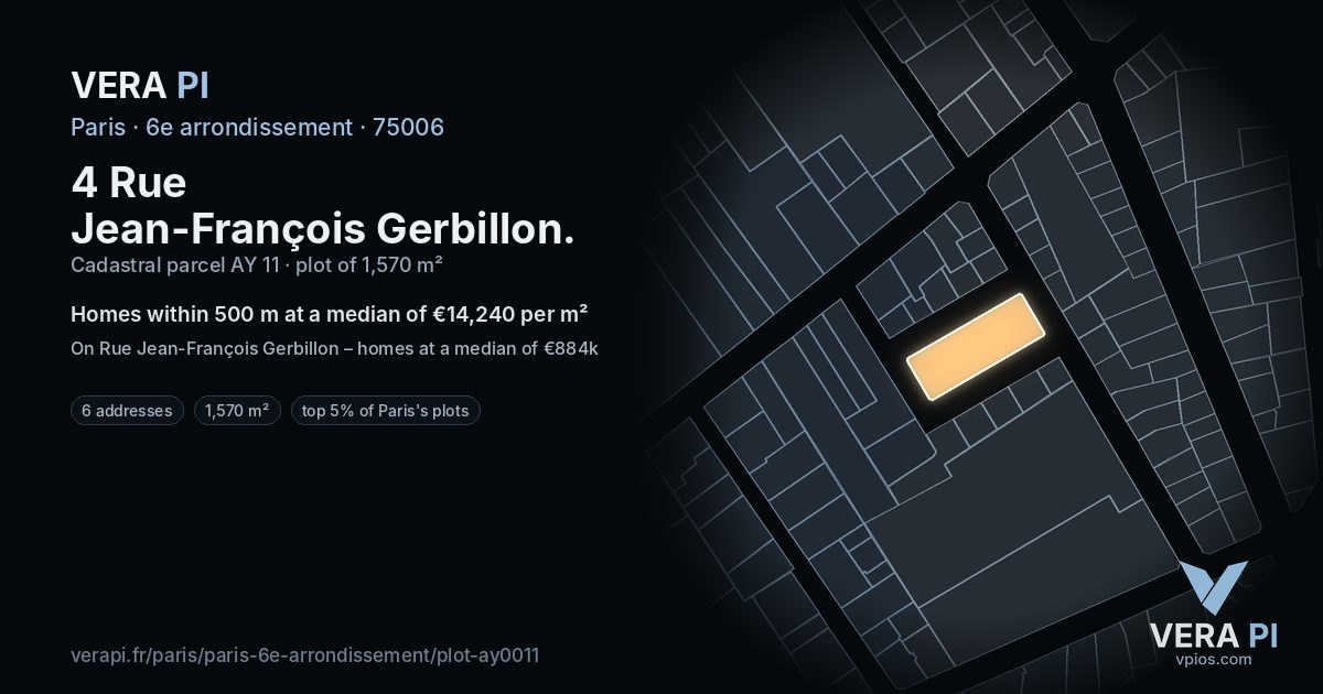 4 Rue Jean-François Gerbillon, 6e arrondissement at night – the plot lit, the parcels around coloured by the prices near them