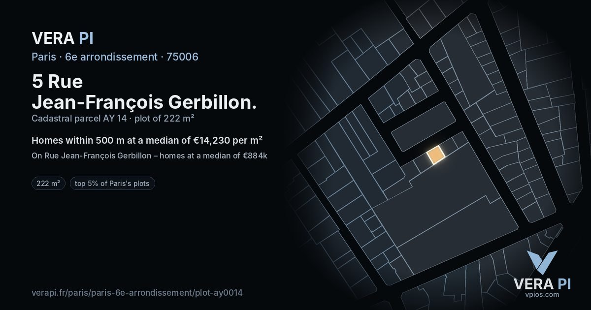 5 Rue Jean-François Gerbillon, 6e arrondissement at night – the plot lit, the parcels around coloured by the prices near them