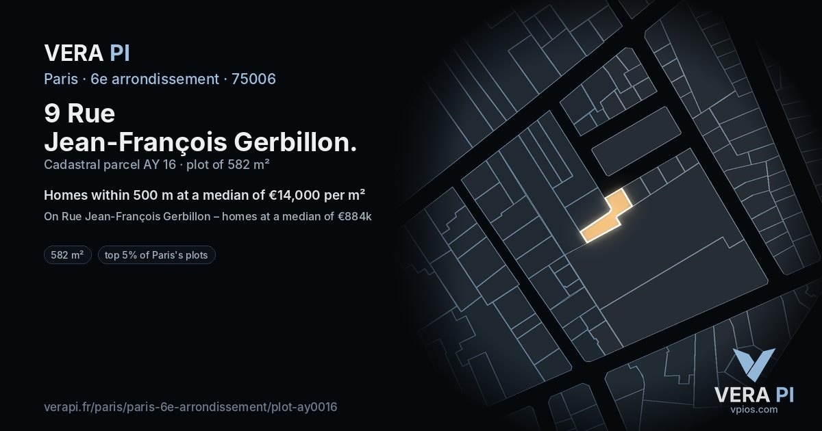 9 Rue Jean-François Gerbillon, 6e arrondissement at night – the plot lit, the parcels around coloured by the prices near them