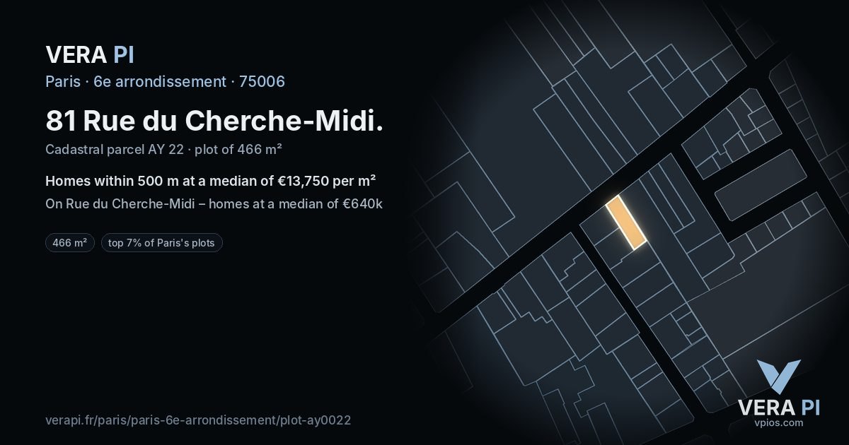 81 Rue du Cherche-Midi, 6e arrondissement at night – the plot lit, the parcels around coloured by the prices near them